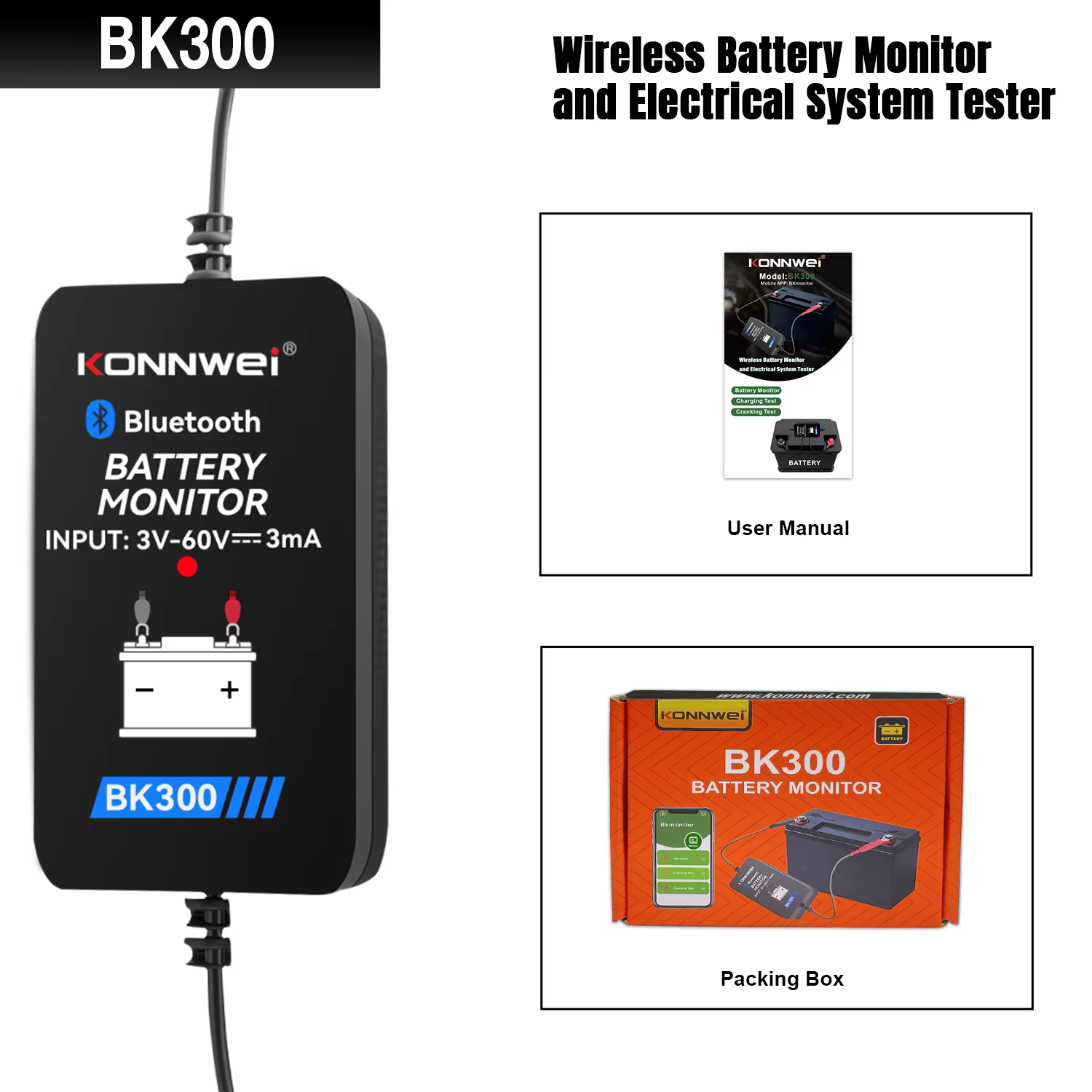 KONNWEI BK300 12V moniteur de batterie sans fil bluetooth5.0 batterie de voiture santé APP surveilla