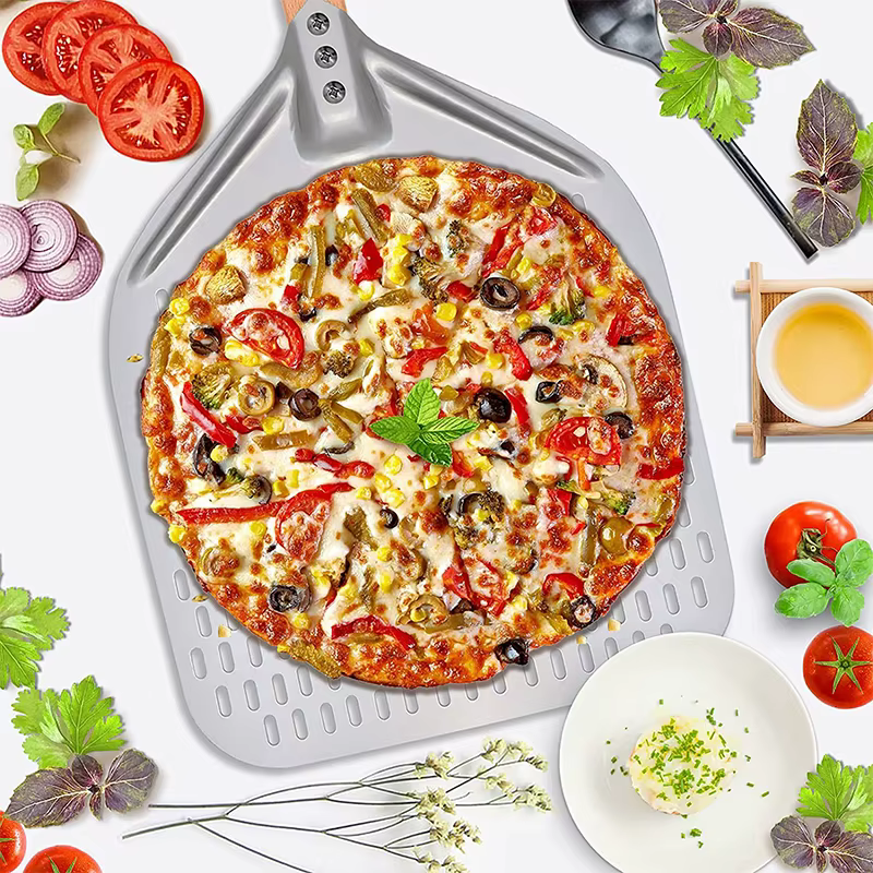 Pelle à Pizza perforée en aluminium de 12/14 pouces, avec poignée amovible, antiadhésive, four, pale