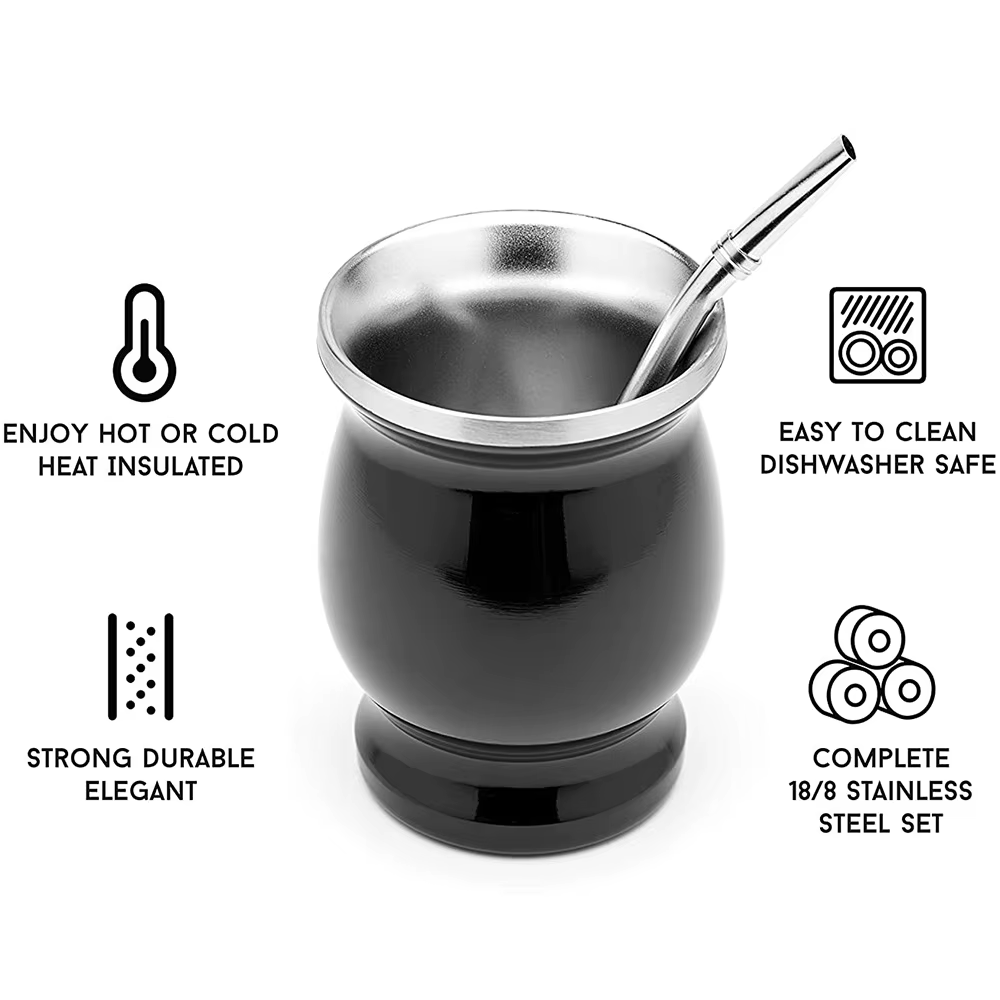 UPORS Yerba Mate Cup 304 acier inoxydable Double paroi 8oz courge Yerba Mate argentine avec Bombilla