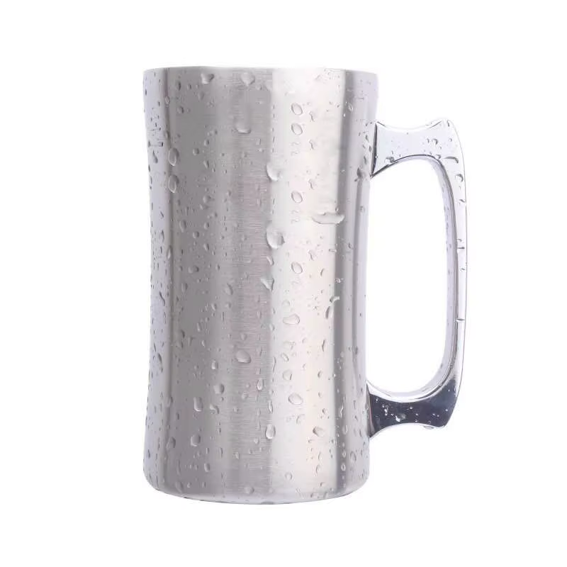 Tasse isotherme en acier inoxydable avec couvercle, grande tasse à double paroi, gobelet avec poigné