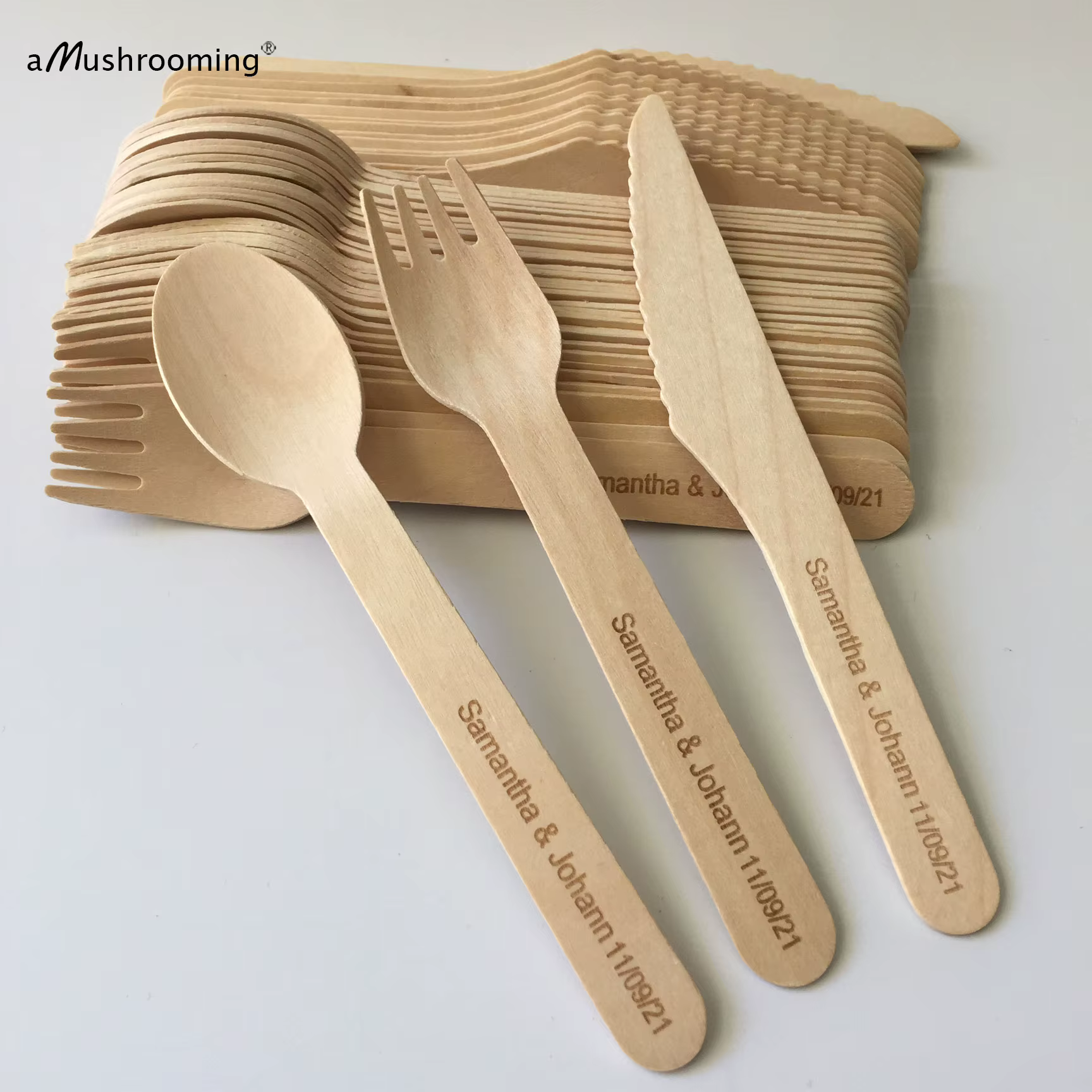 Ensemble de couverts de cuisine en bois de glace personnalisés avec nom et date, cuillère, fourchett
