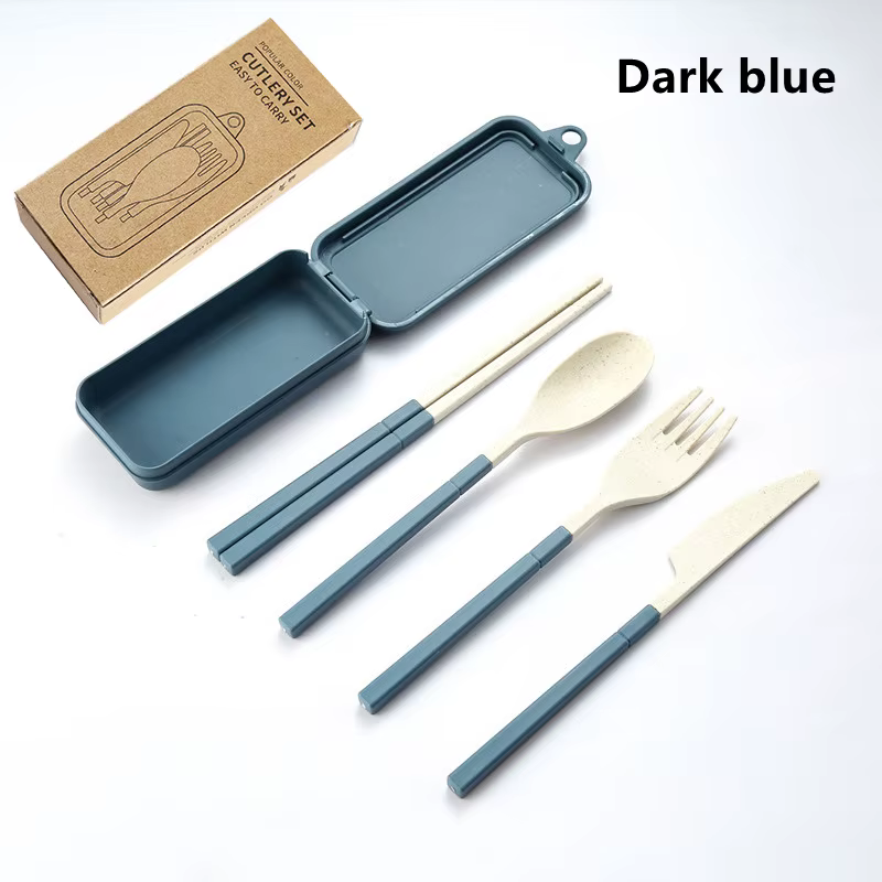 4 pièces ensemble de vaisselle Portable paille de blé vaisselle couverts détachables vaisselle de vo