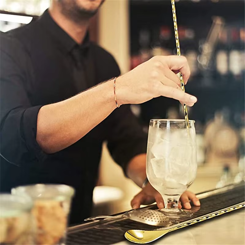 Cuillère à Cocktail, cuillère à remuer à Long manche en acier inoxydable, cuillère à mélanger à moti