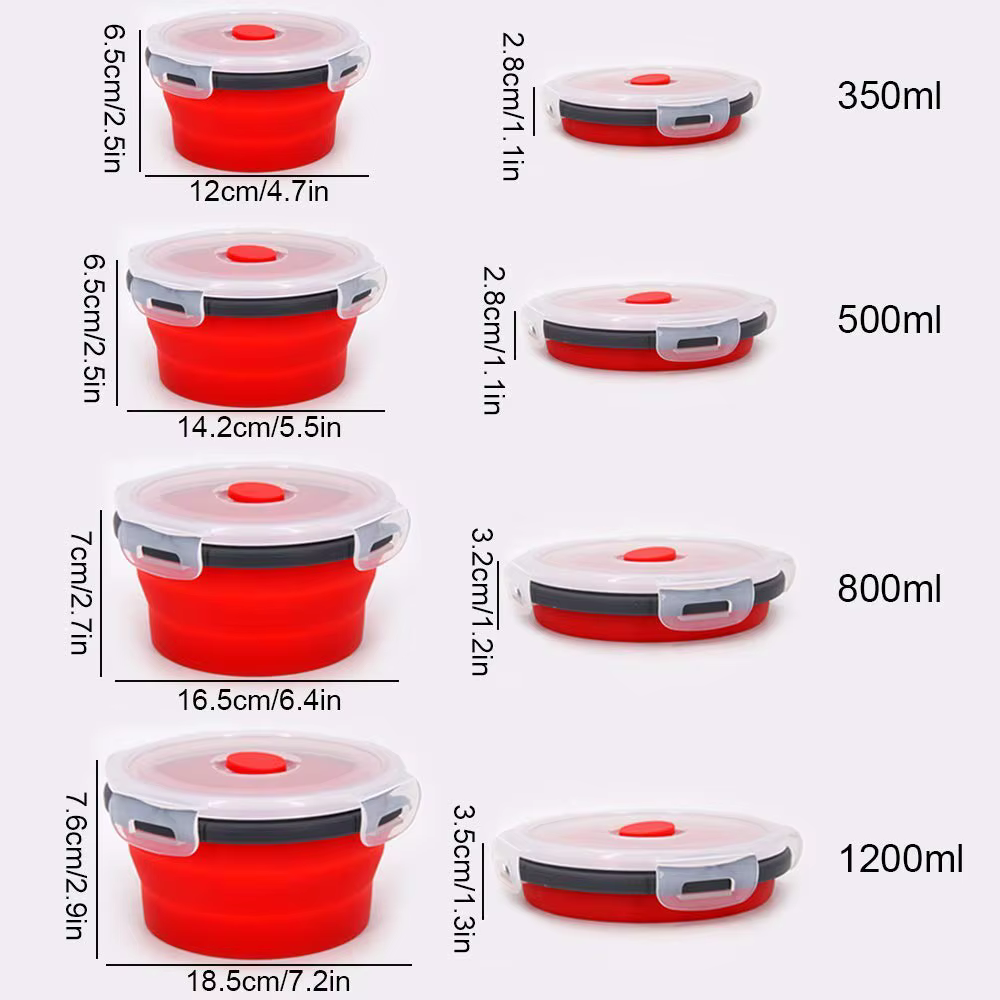 Boîte à déjeuner pliante ronde en Silicone, bol pliant pour micro-ondes, récipient alimentaire pliab