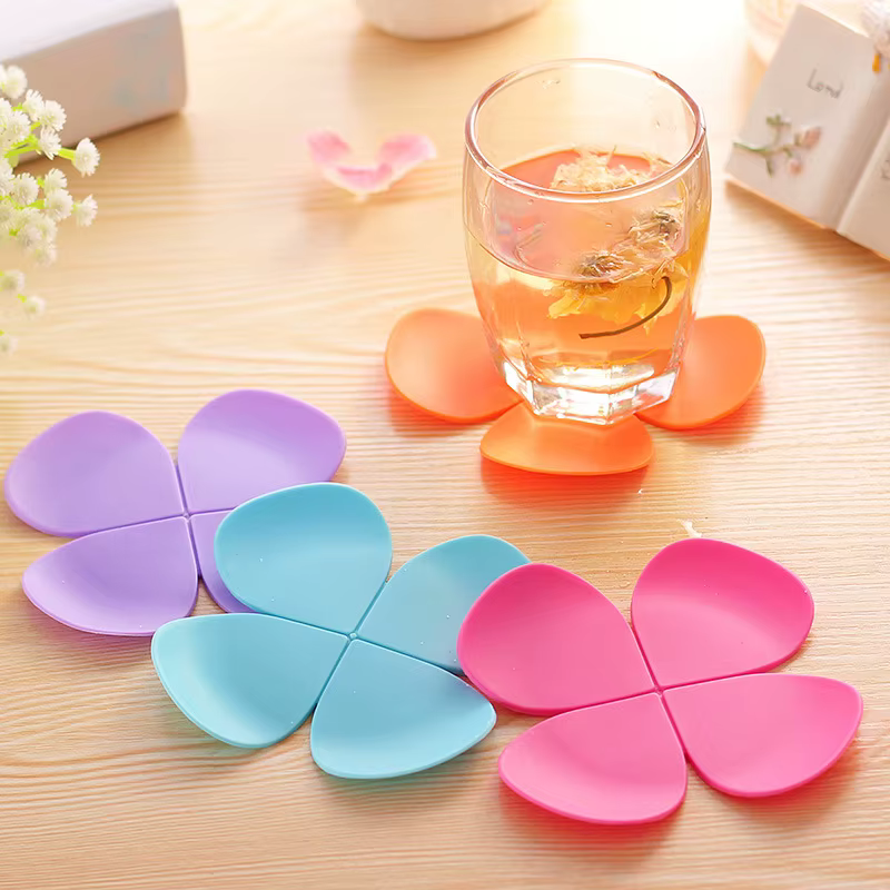 Sous-verre en silicone porte-bonheur, motif trèfle coloré et mignon, support de tasse, coussin de ta