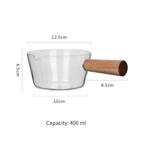 Pot à lait en verre avec manche en bois, cuisson transparente, chauffage, soupe au lait, ustensiles