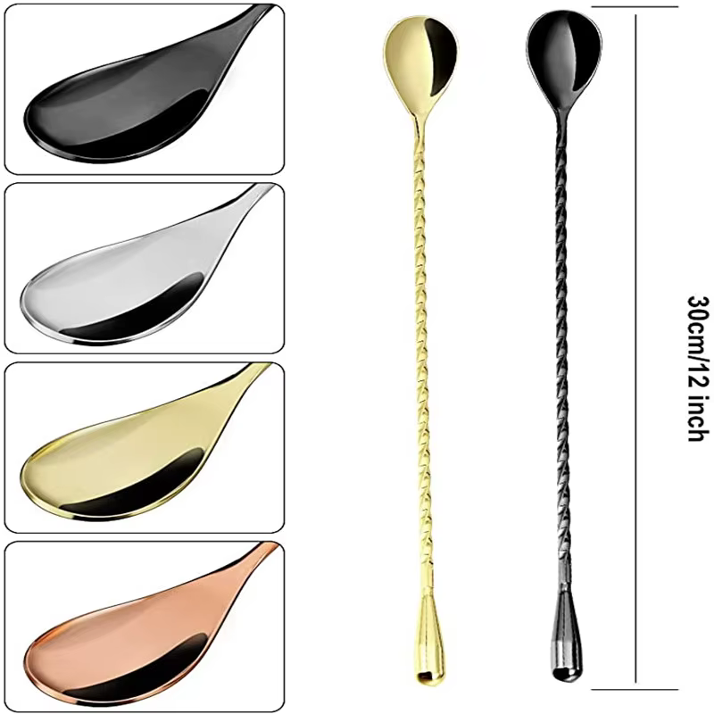 Cuillère à Cocktail, cuillère à remuer à Long manche en acier inoxydable, cuillère à mélanger à moti