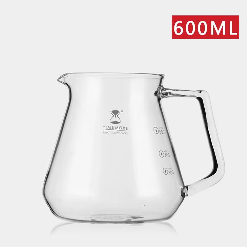 Carafe à café TIMEMORE en verre borosilicate, résistante à la chaleur, avec poignée ergonomique pour