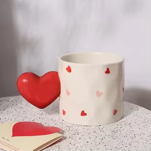 Tasse à café en forme de cœur en céramique fine, tasse à boire rouge à pois, thé camélia de l'après-