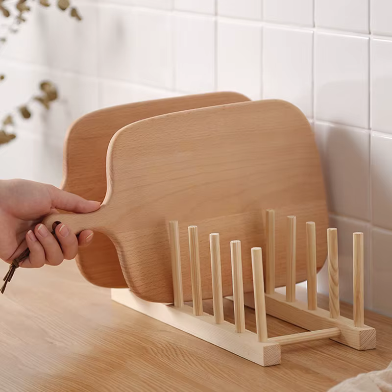 Support de rangement d'assiettes, support à vaisselle multifonctionnel en bois pour tasse, couvercle
