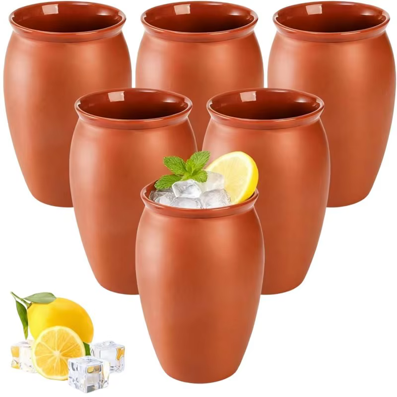 Lot de 6 verres à boire en argile ABMR, 12 oz, Cantaritos mexicains, verres à cocktail en poterie, b
