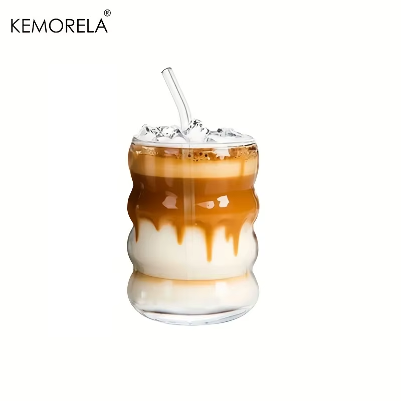 1/2 pièces de tasses ondulées avec pailles adaptées au café glacé, jus de lait, tasse d'eau potable