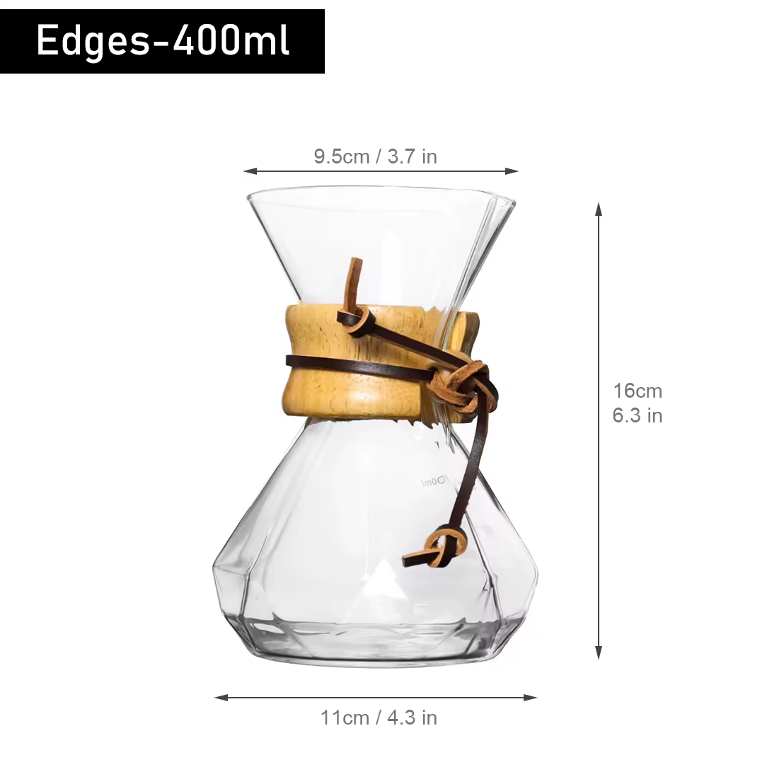 Cafetière à filtre style Chemex, pot à café en verre (400 ml, 600 ml) avec col en bois, verre borosi