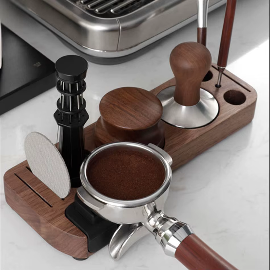 Support de Tamper et Porte-Filtre en Bois de Noyer pour Accessoires d'Espresso 51MM 54MM 58MM – Stat