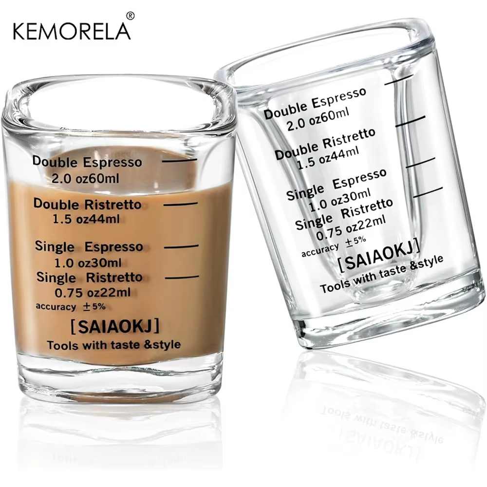 Tasses à mesurer en verre pour café expresso, 2 pièces, 60 ml, carrées, épaisses, graduées, résistan