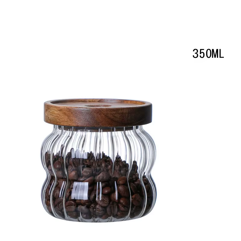 Bouteilles de rangement en verre rayé avec couvercle en bois, pot scellé pour thé, grains de café, p