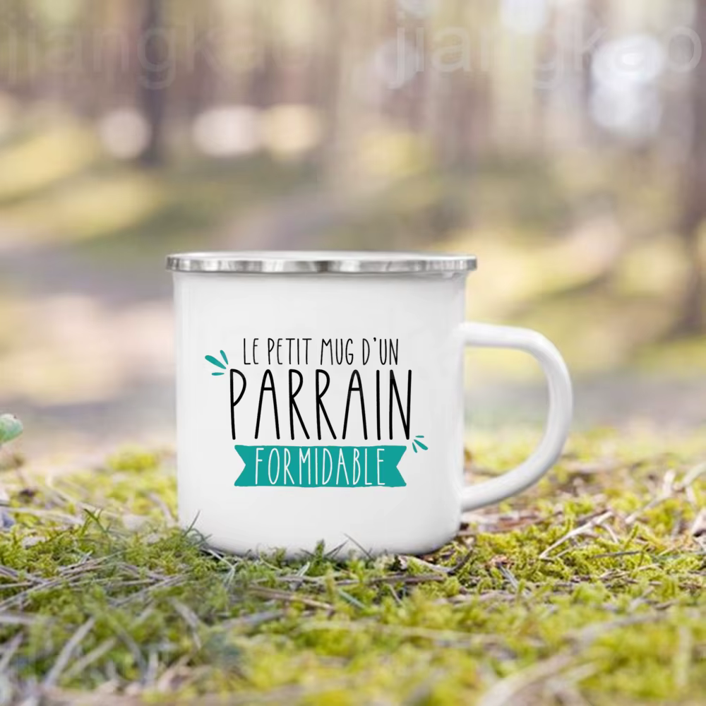 Tasse à café en émail imprimé perroin marraine français, boissons, tasse à lait, tasses de Camping, 