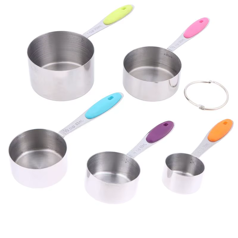 Ensemble de Mesure en Acier Inoxydable : Tasses et Cuillères pour Cuisine, Pâtisserie, Café, Thé – M