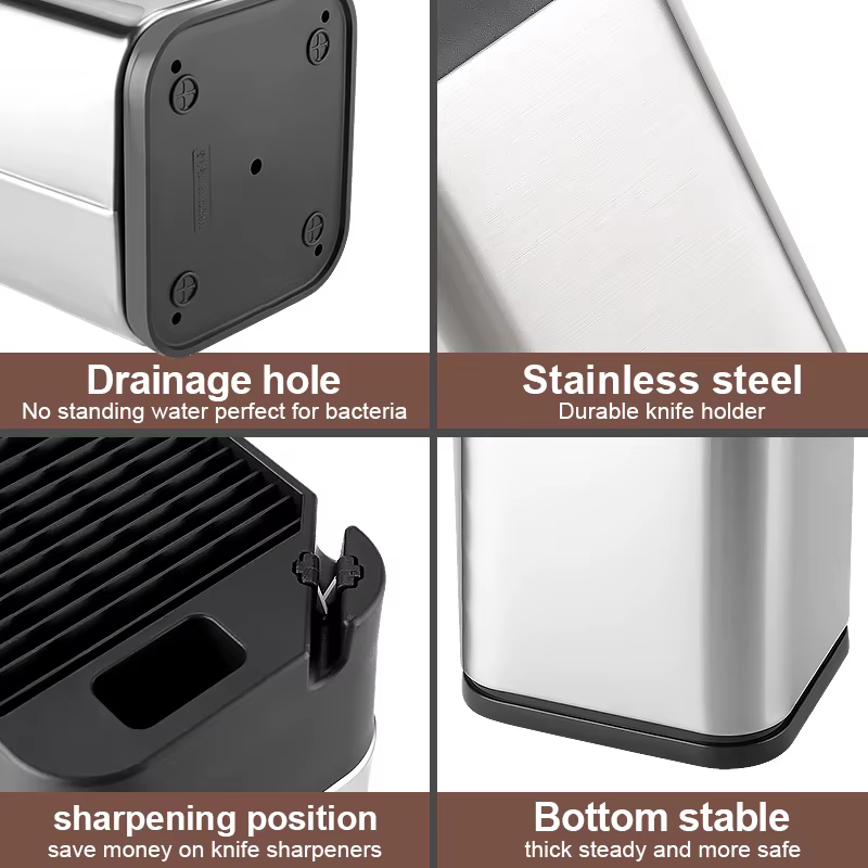XITUO – porte-couteau sur pied multifonction en acier inoxydable, pour couteaux de cuisine, avec bor