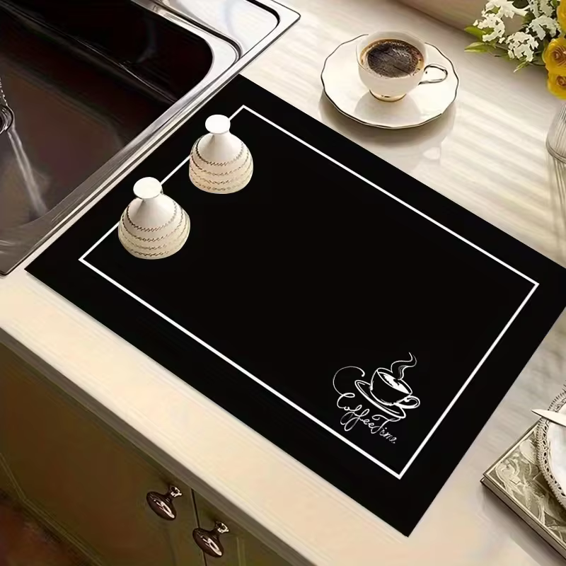 Tapis de cuisine en forme de tasse de café noir, tapis absorbant, tapis de séchage, adapté pour l'is