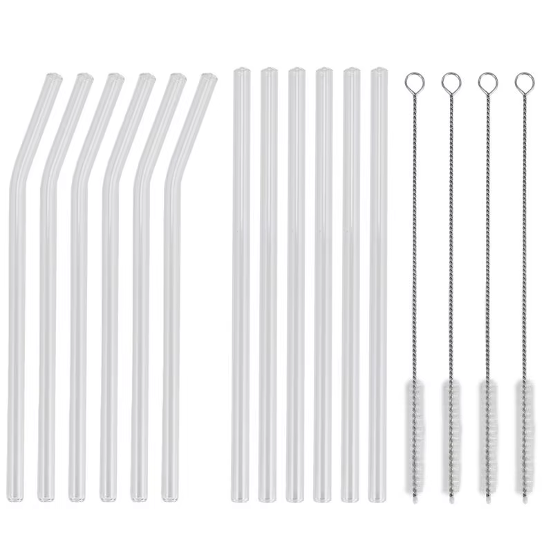 AFOURT-12PCS Pailles en verre transparent réutilisables, résistantes aux chocs, 6 droites et 6 courb