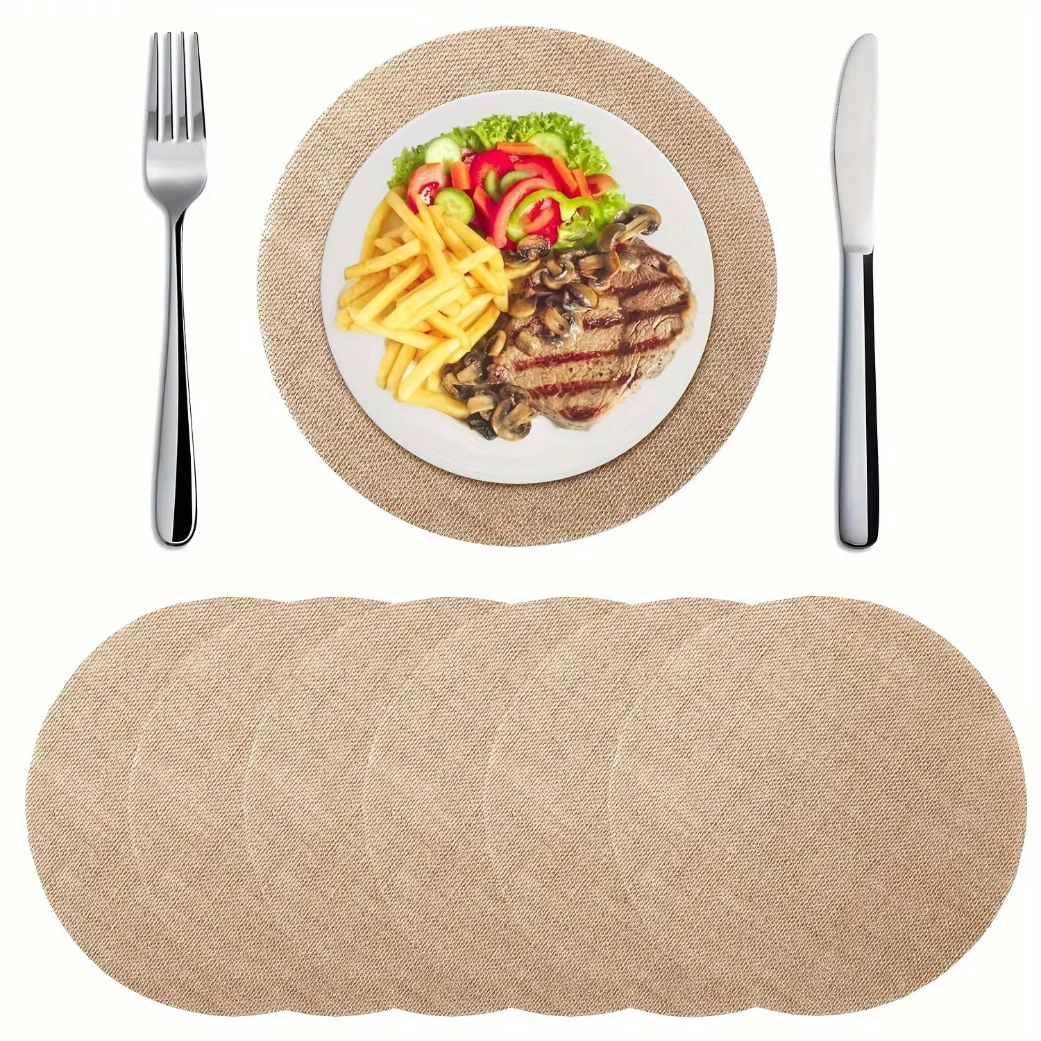 6 pièces de sets de table ronds en jute naturelle, 12 pouces, résistants à la chaleur, écologiques, 