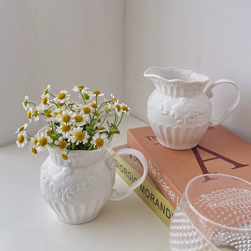 Carafe à café et lait en céramique de grande capacité, style baroque européen, décorée en relief, po