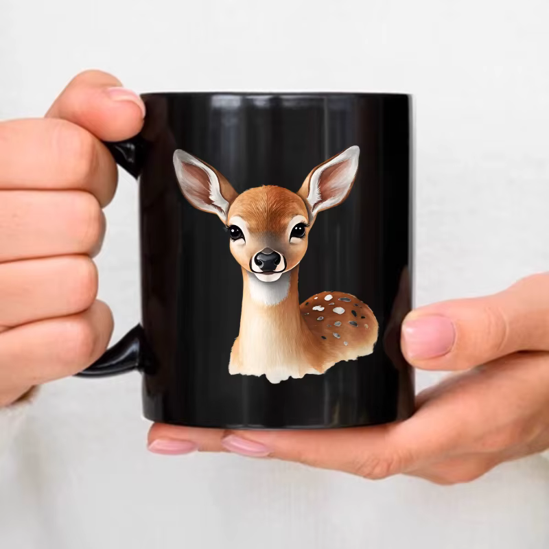 Tasse en céramique cerf noir imprimé animal pour café, thé, cadeaux de petit déjeuner