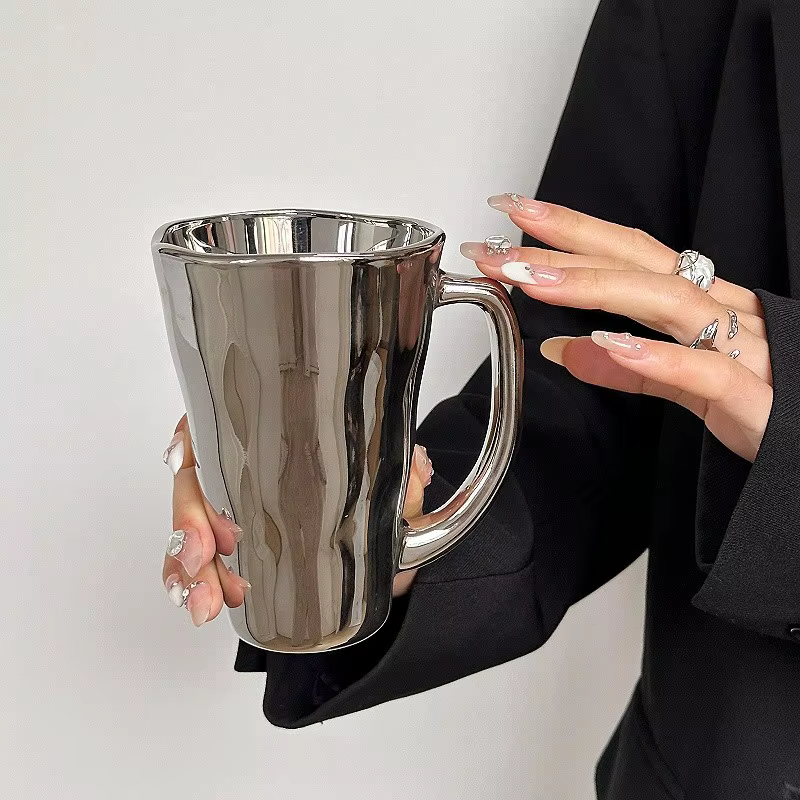 Mug en argent créatif avec poignée, tasse à lait, tasse à café, moderne, simple, universel, gobelets