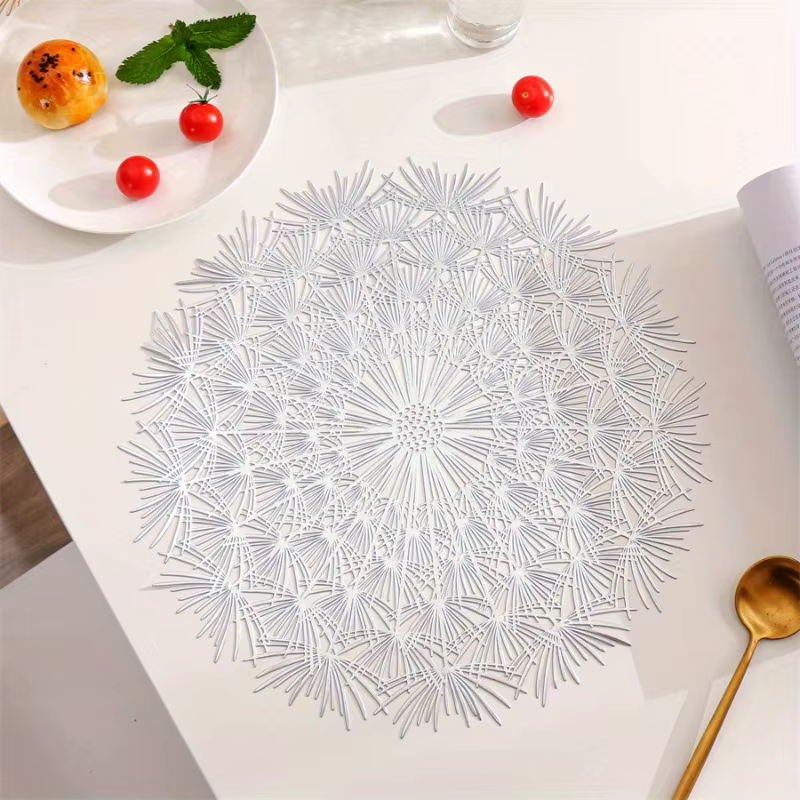 Napperon rond en plastique de couleur unie, 1 pièce, tapis rond en dentelle, motif de pissenlit creu
