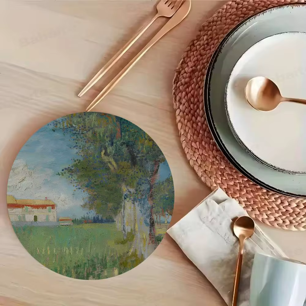 Sous-verres ronds en peinture à l'huile de Van Gogh, isolés, durables, pour tasses à café, assiettes