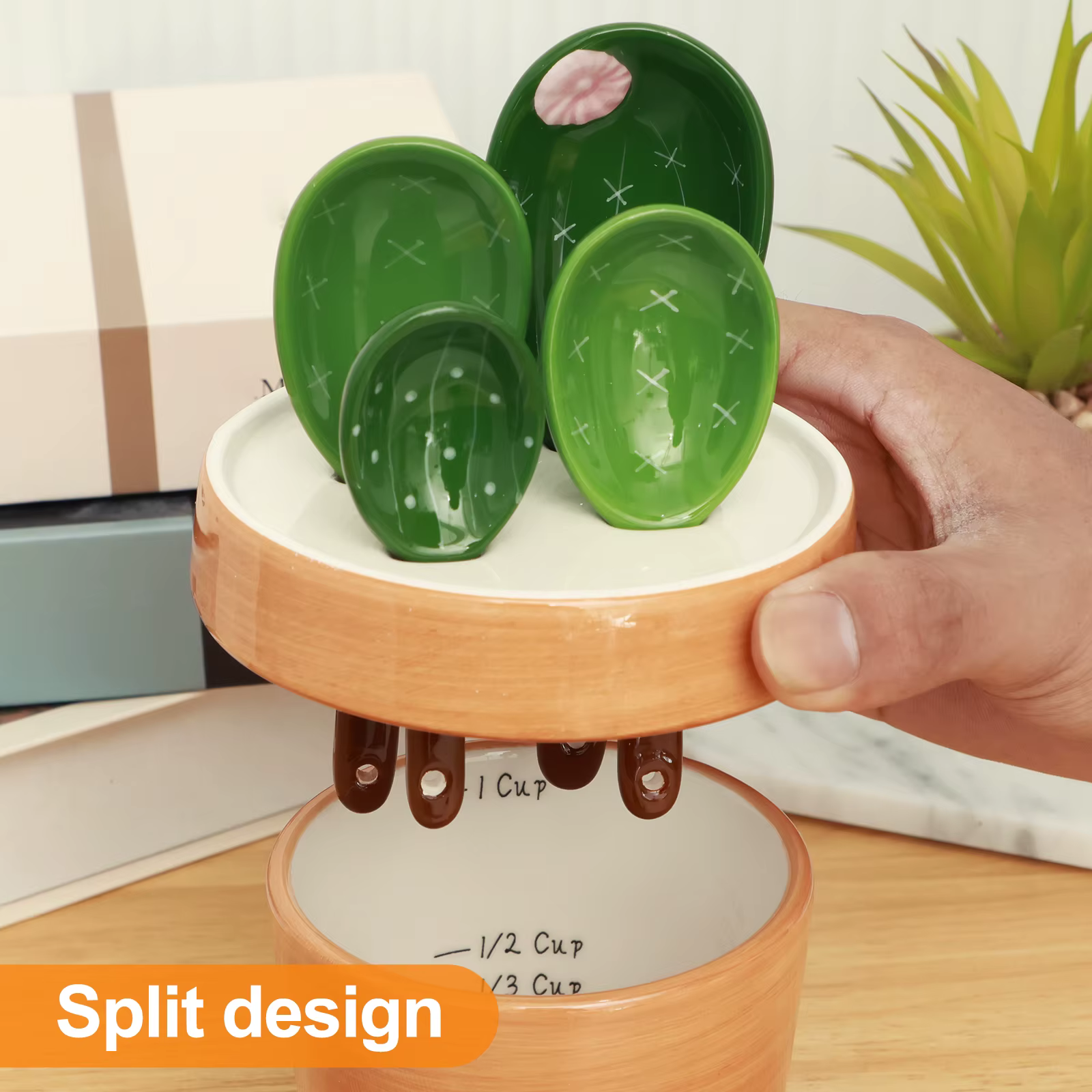 Ensemble de cuillères à mesurer en porcelaine avec base, forme quantique mignonne, cuillère à soupe