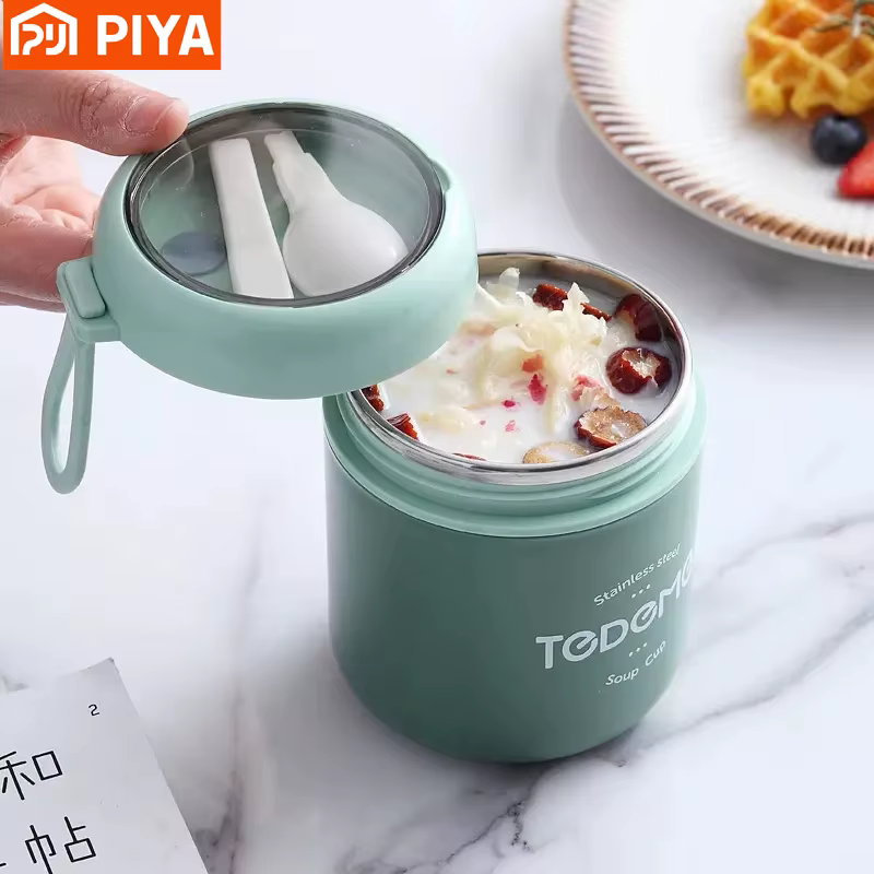 Boîte à déjeuner en acier inoxydable de 510ml, avec cuillère, récipient alimentaire thermique, tasse