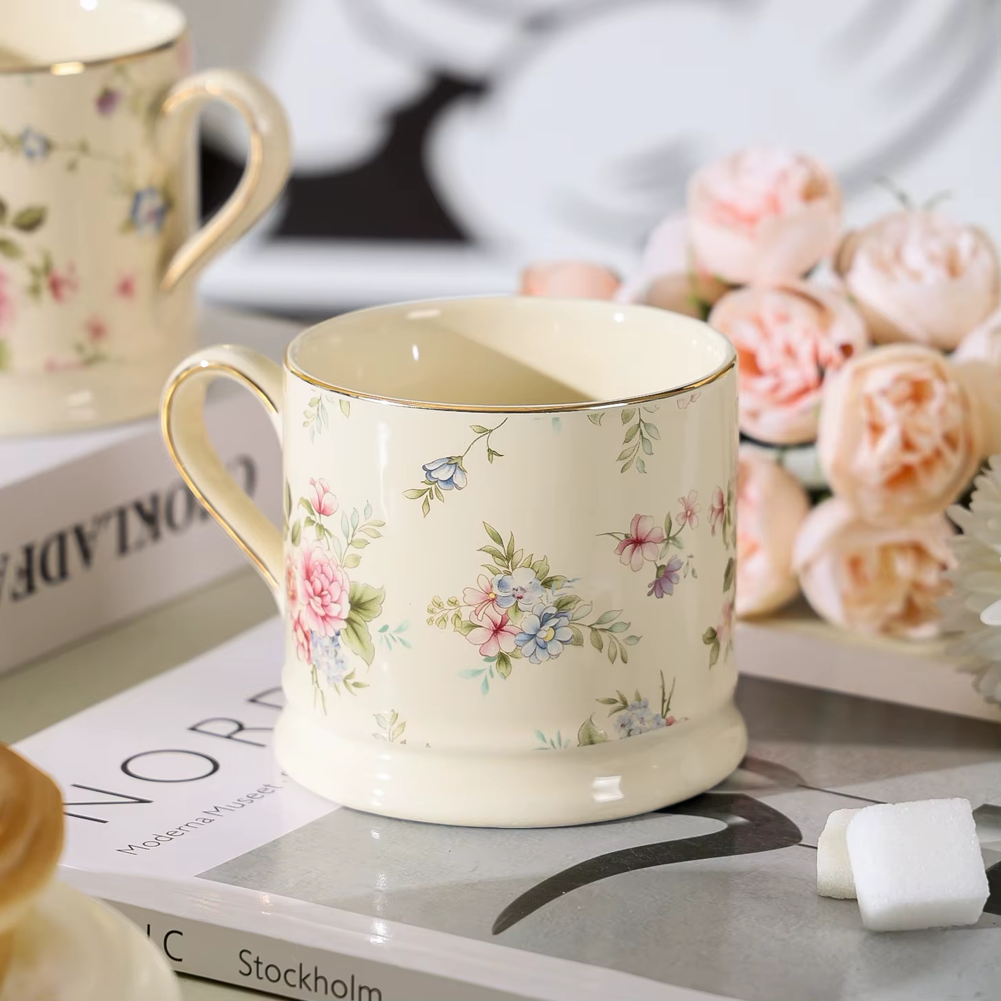 Tasse florale de luxe légère européenne, tasse à café rétro de grande valeur pour la maison, Style I