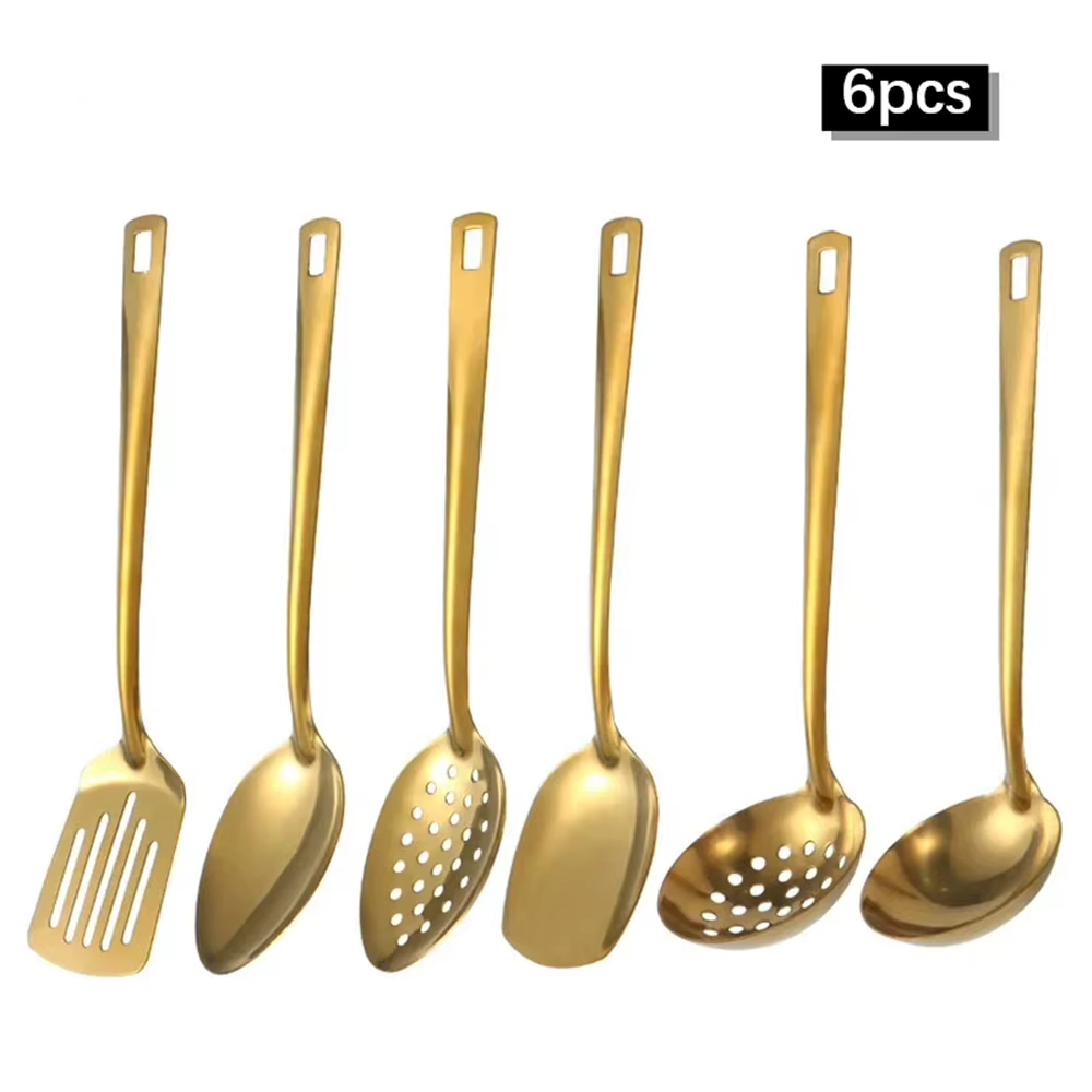 Ensemble de couverts pour marmite chaude, ensemble de vaisselle en acier inoxydable, cuillère dorée