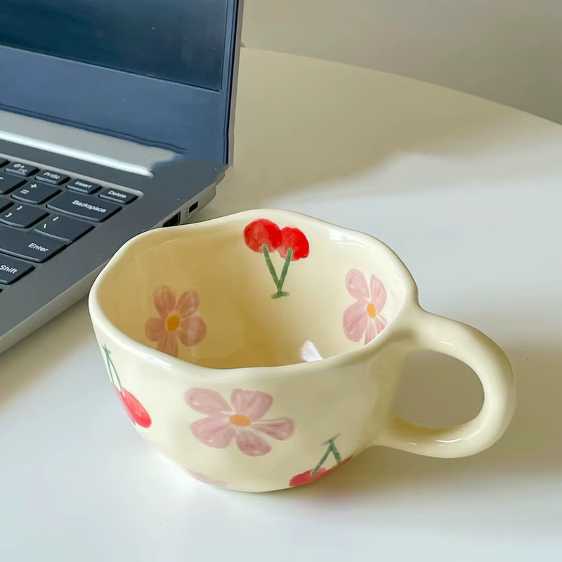 Tasses en céramique tasses à café pincées à la main fleur irrégulière tasse de thé au lait ins style