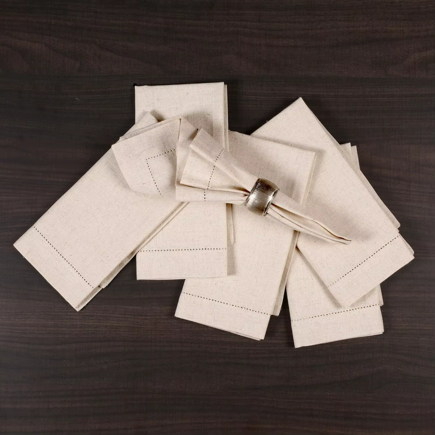 Ensemble de 6 serviettes en lin cousues, serviettes en tissu de noël, couleur naturelle, serviettes