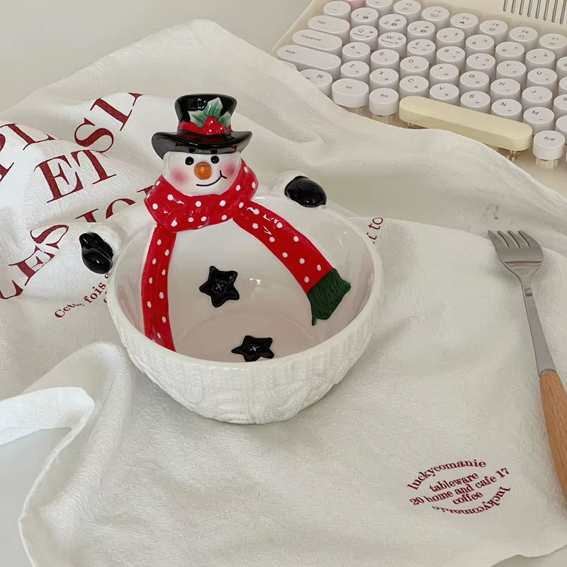 Assiette bonhomme de neige de noël, assiette à dessert en céramique, cadeau de noël, assiette créati