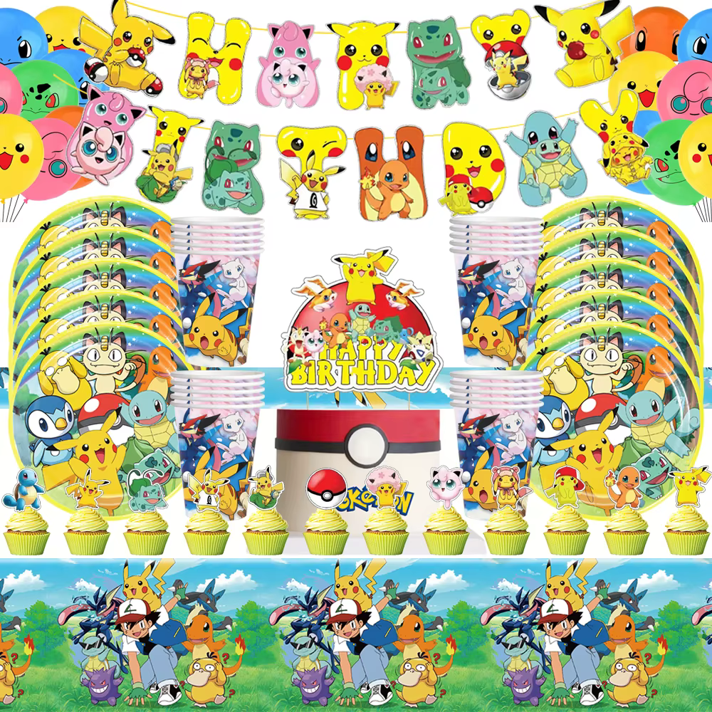 Pokemon enfants fête d'anniversaire Pikachu personnage d'anime dessin animé vaisselle papier tasse a