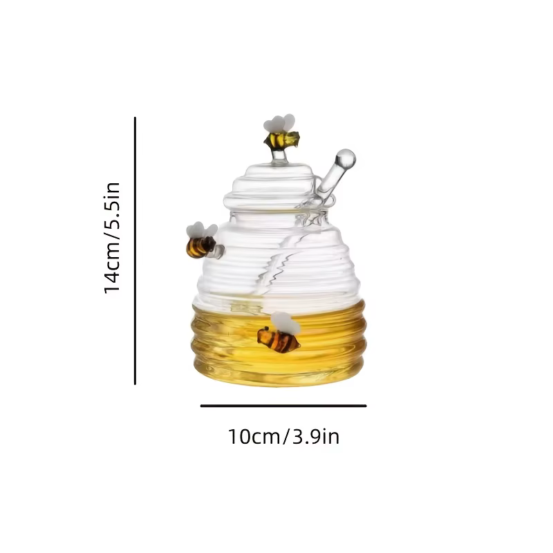1 pièce Récipient à miel en verre alvéolé avec cuillère à miel et couvercle, pour la cuisine, les fê
