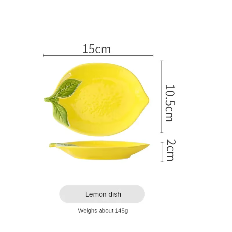 Assiette queplate en céramique en forme de citron de dessin animé, bol à soupe, plats de collation d