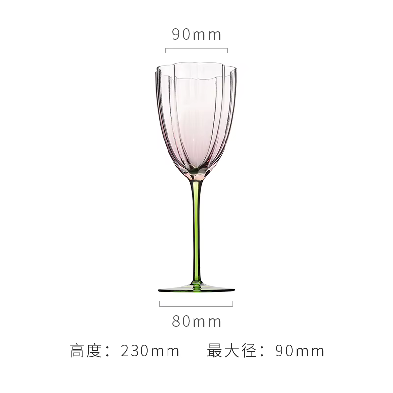 Gobelet à pétales français Vintage rose vert, verre à Champagne de grande valeur, verre de cristal d