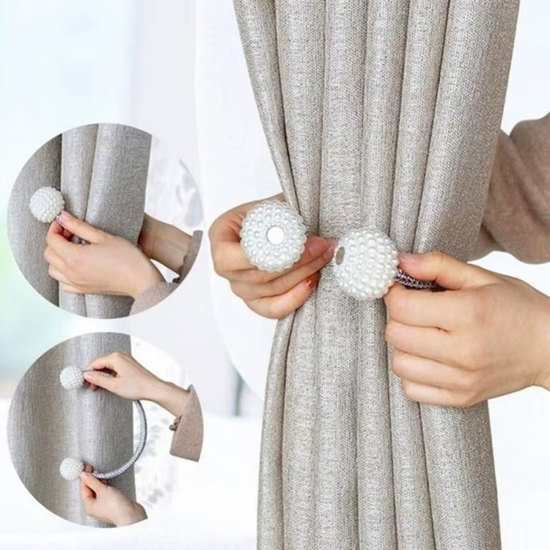 2 pièces perle magnétique rideau pince porte-rideau cravate boucle Clips suspendus boule boucle crav