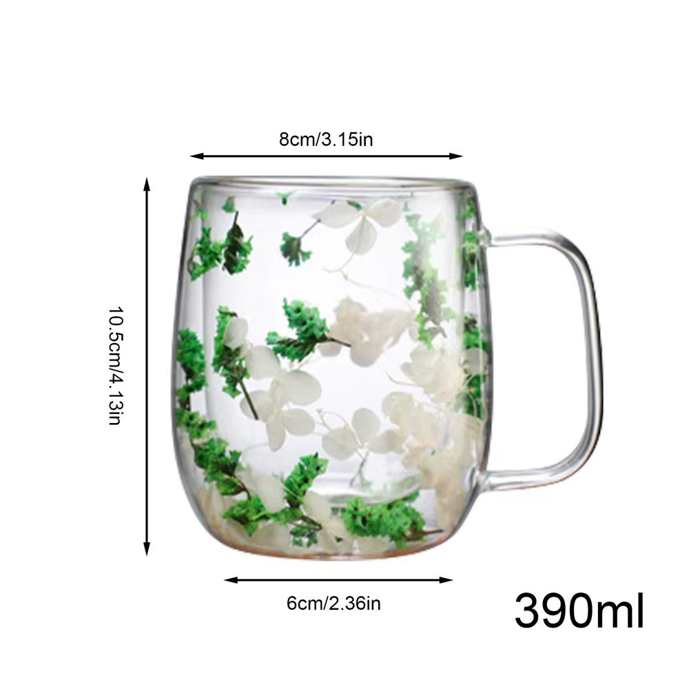 Tasses en verre à double paroi, tasse à fleurs séchées à double paroi pour café, degrés de chaleur,
