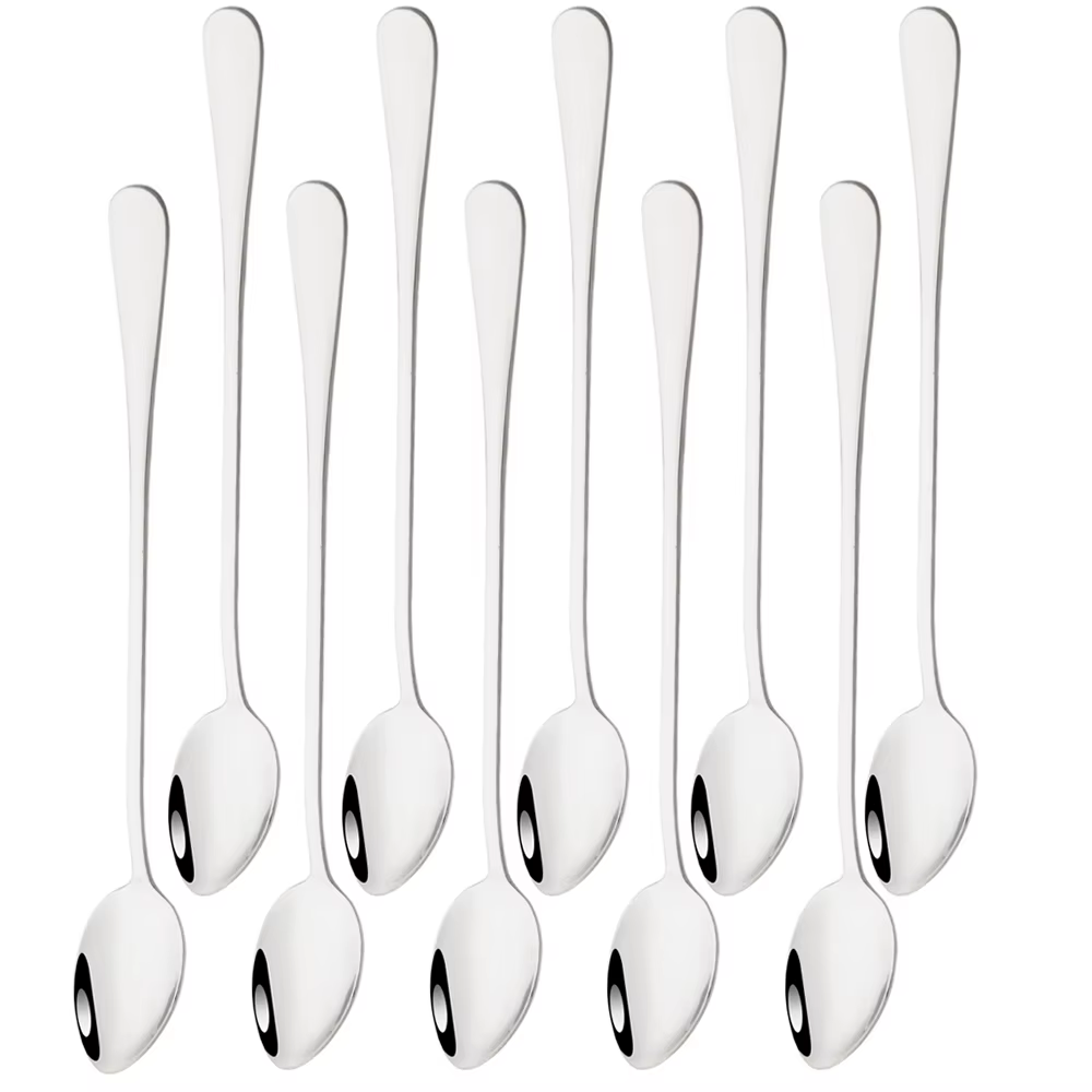 Cuillère à café à Long manche en argent 10P, pour jus de café, couverts en acier inoxydable, cuillèr