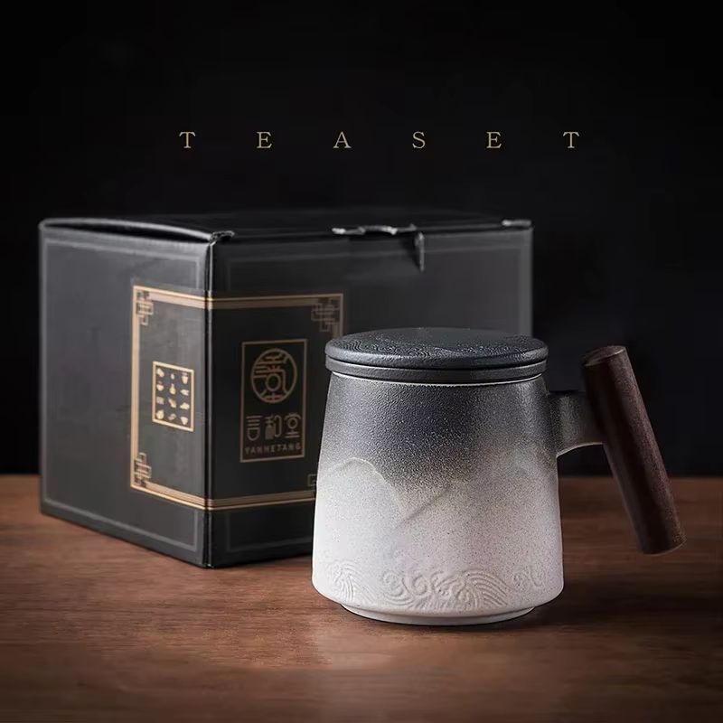Tasse à café thermique en céramique avec poignée en bois, tasses à thé créatives, tasse à bière vint