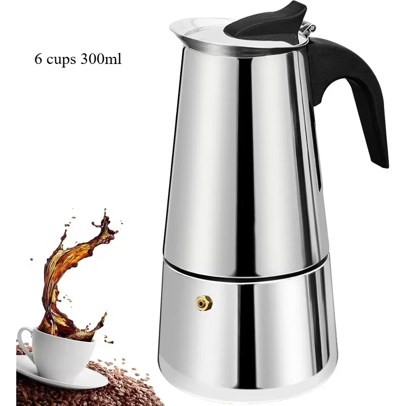 Cafetière Moka 6 tasses en acier inoxydable, percolateur 100 ml, portable, classique, pour café ital