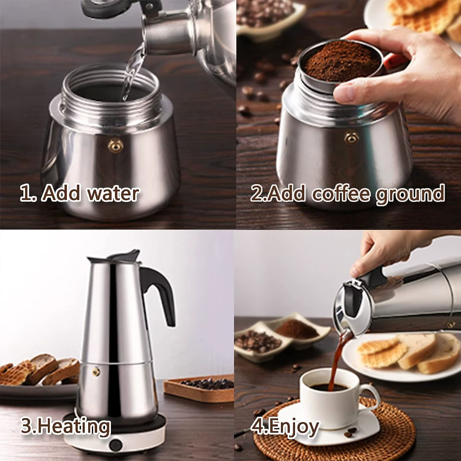 4/6/9 Tasses Moka Pot Caffe Machine Expresso Tasses Cafetières Latte Percolateur Cuisinière Moka Caf