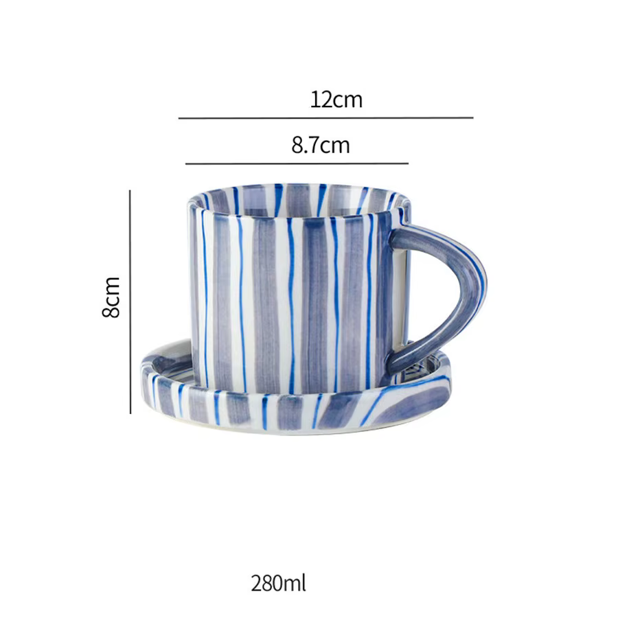 Tasse à café et thé de l'après-midi de 280ml/9.5oz, ensemble de tasses et assiettes dessinées à la m
