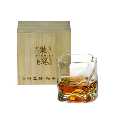 Verre à whisky froissé Chamvin, Design ancien japonais Edo, à facettes irrégulières, Der Whiskybeche